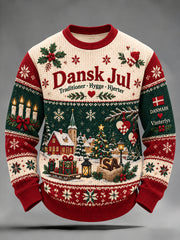 Men's Christmas-Themed Print Waffle-Knit Long-Sleeve Top