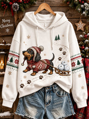 Women's Christmas Dog Pattern Casual Hoodie