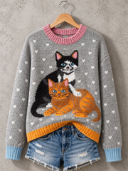 Women's Cute Cats Print Cat Lovers Casual Sweater