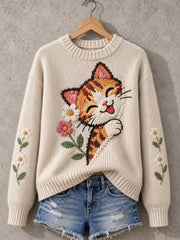 Women's Cute Cat Print Cat Lovers Casual Sweater