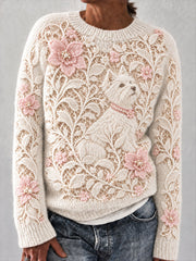 Women's Floral West Highland Terrier Crew Neck Sweater