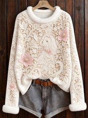 Women's Floral Maltese Dog Crew Neck Sweater