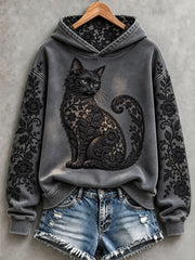 Women's Floral Black Cat Hoodies