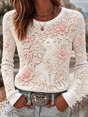 Women's Floral Cat Waffle-Knit T-Shirts