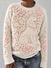 Women's Floral Golden Retriever Crew Neck Sweater