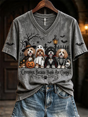 Women's Cavapoos Because People Are Creepy Halloween Dogs Print short-sleeved T-shirt