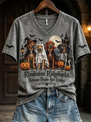 Women's Rhodesian Ridgebacks Because People Are Creepy Halloween Dogs Print short-sleeved T-shirt