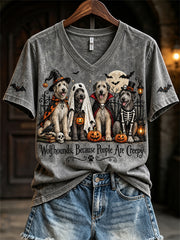 Women's Wolfhounds Because People Are Creepy Halloween Dogs Print short-sleeved T-shirt