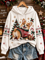 Women's Christmas Corgi Pattern Casual Hoodie