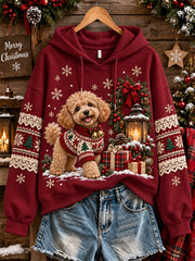 Women's Christmas Toy Poodle Pattern Casual Hoodie