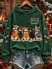 Women's Wait Did Someone Say Treats Christmas Corgis Print Hoodie