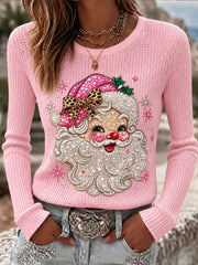 Women's Santa Claus Print Waffle T-shirt