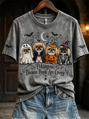 Women's Pekingese Because People Are Creepy Halloween Dogs short-sleeved T-shirt