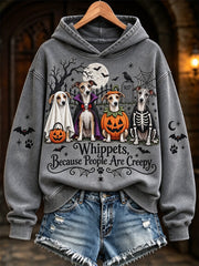 Women's Whippets Because People Are Creepy Halloween Print Hoodie