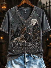 Women's Cane Corsos Because People Are Creepy Halloween Witch & Dogs Print short-sleeved T-shirt