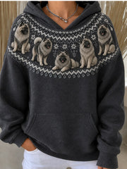 Women's Vintage Keeshond Dogs Yoke Isle Print Cozy Hoodie