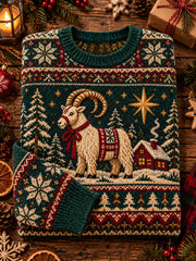 Men's Christmas Goat Print Casual Sweater