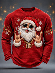 Men's Christmas Santa Claus Print Casual Waffle Long Sleeve T-Shirt