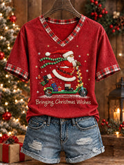 Women's "Bringing Christmas Wishes" Santa Print T-shirt