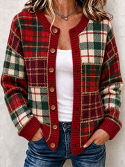 Women's Christmas Plaid Cozy Knit Cardigan