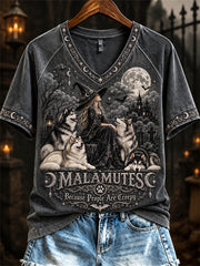 Women's Malamutes Because People Are Creepy Halloween Witch & Dogs Print short-sleeved T-shirt