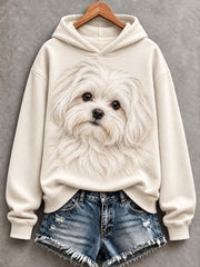 Women's Cute Maltese Dog Print Comfy Hoodie