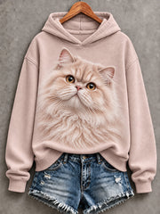 Women's Cute Persian Cat Print Cozy Hoodie