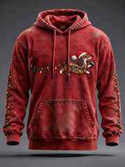 Men's Christmas Light Dachshund Print Oversized Drop-Shoulder Hoodie With Pockets