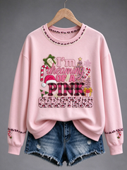 Women's Christmas Breast Cancer Print Regular Sweatshirt