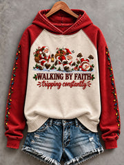 Women's Walking By Faith Tripping Constantly Santa Print Hoodies