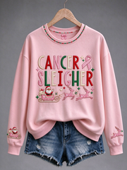 Women's Christmas Breast Cancer Print Regular Sweatshirt