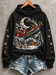 Women's Vintage Santa Sleigh Print Sweatshirt