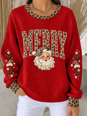 Women's Christmas Santa Claus Ribbed Round-Neck Sweatshirt