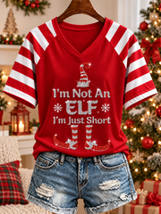 Women's Christmas V-neck Off-shoulder Short-sleeved T-shirt