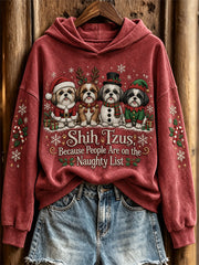 Women's Shih Tzus Because People Are on the Naughty List Christmas Dogs Print Hoodie