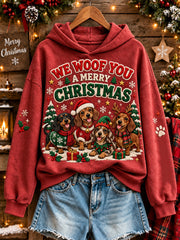 Women's We Woof You A Merry Christmas Dogs Pattern Causal Hoodie