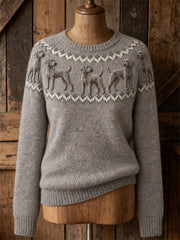 Women's Vintage Weimaraner Dogs Yoke Isle Print crew neck sweater