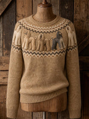 Women's Vintage Afghan Hound Dogs Yoke Isle Print crew neck sweater