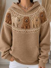 Women's Vintage Chow Chow Dogs Yoke Isle Pattern Print Hoodie