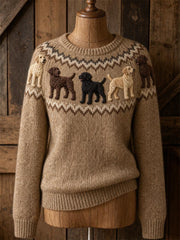 Women's Vintage Labrador Dogs Yoke Isle Print crew neck sweater