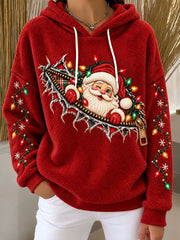 Women's Fun Santa Claus Print Flannel Hoodie