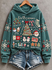 Women's Tis The Season Vintage Fun Christmas Print Casual Hoodie
