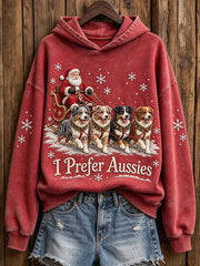 Women's Christmas I Prefer Aussies Santa Claus & Dogs Print Hoodie
