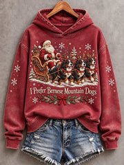 Women's Christmas I Prefer Bernese Mountain Dogs Santa Claus & Dogs Print Hoodie