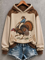 Women's Western Cowboy Turkey Print Regular Sweatshirt
