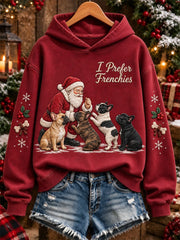 Women's Christmas I Prefer Frenchies Santa Claus & Dogs Print Hoodie