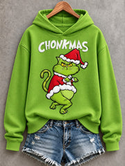 Women's Christmas Funny Cat Chonkmas Print Casual Hoodie