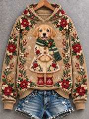 Women's Cute Christmas Golden Retriever Dog Print Cozy Hoodie