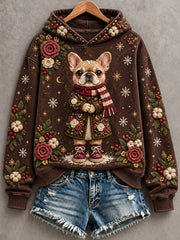 Women's Cute Christmas French Bulldog Print Cozy Hoodie