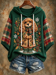 Women's Cute Christmas Cavalier King Charles Spaniel Dog Print Hooded Sweater